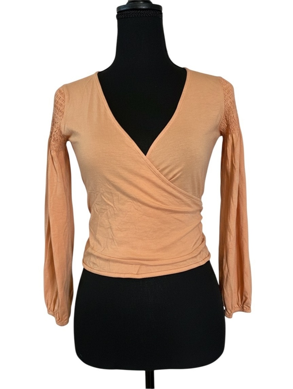 Theory Women's Peach Wrap Blouse with Smocked Sleeves